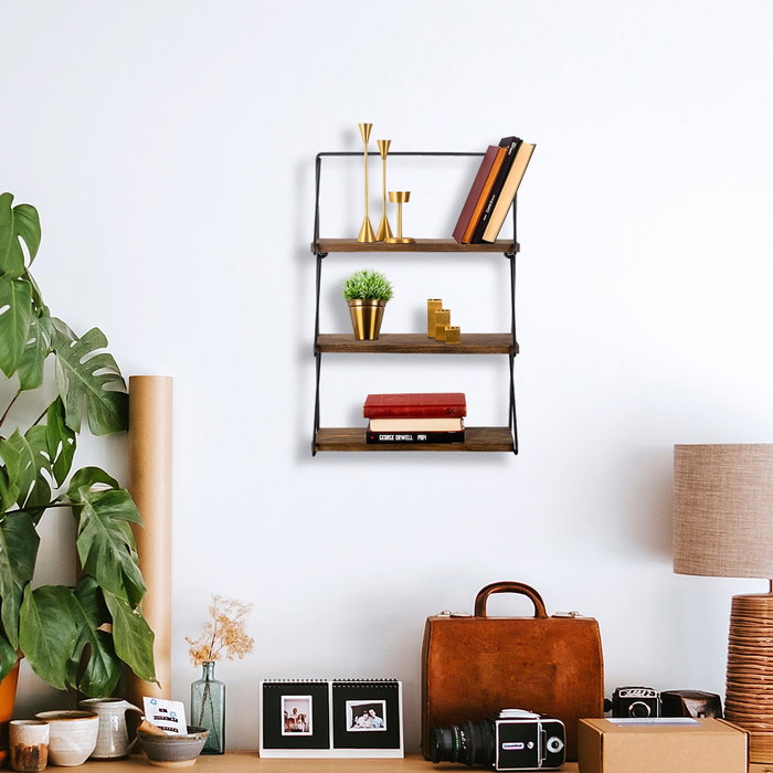Hanah Home Violaceae Estantería de Pared Moderna e Industrial en Negro y Nogal Hanah Home Violaceae Estantería de Pared Moderna e Industrial en Negro y Nogal